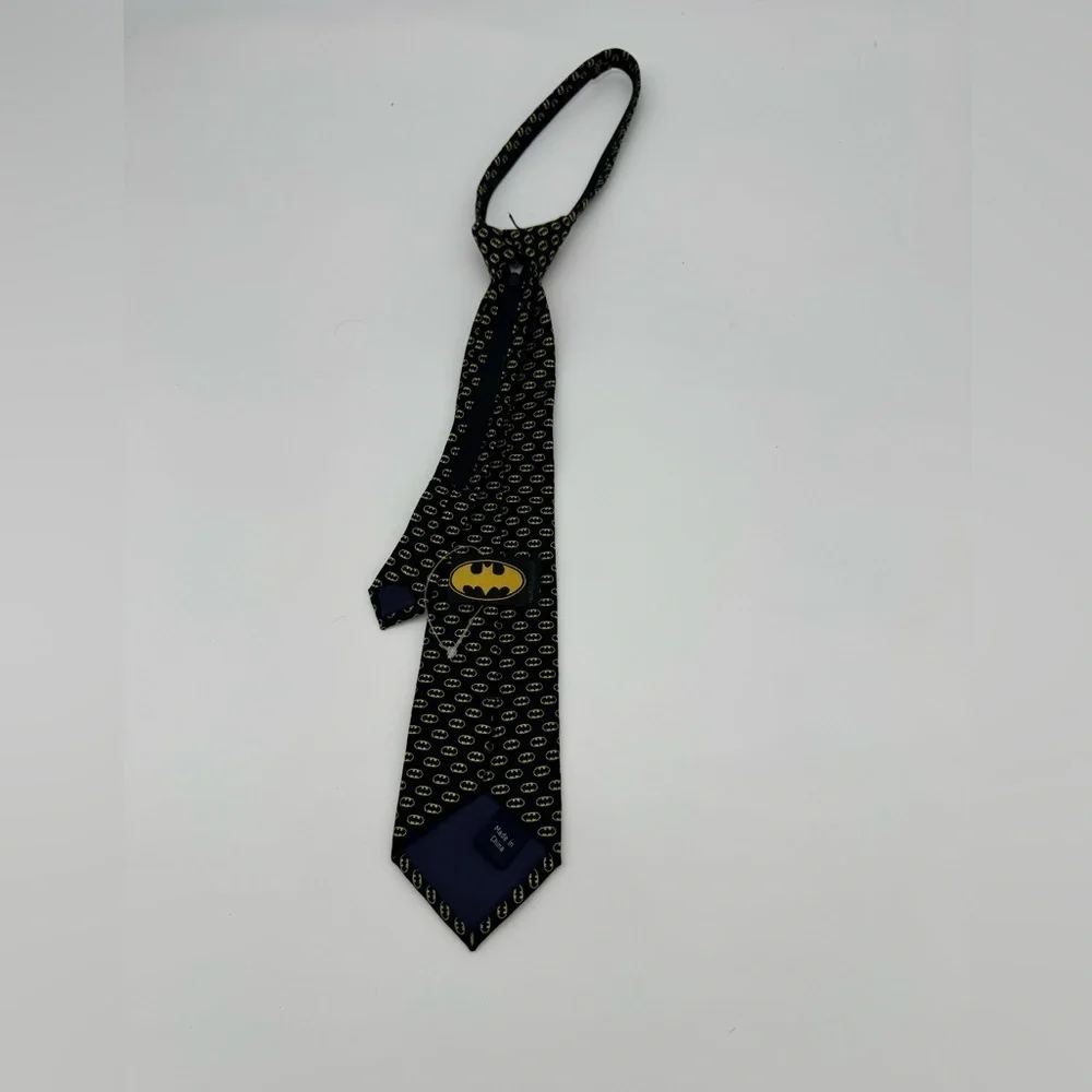 Batman Logo Boys 100% silk adjustable neck tie Black Yellow formal outfit